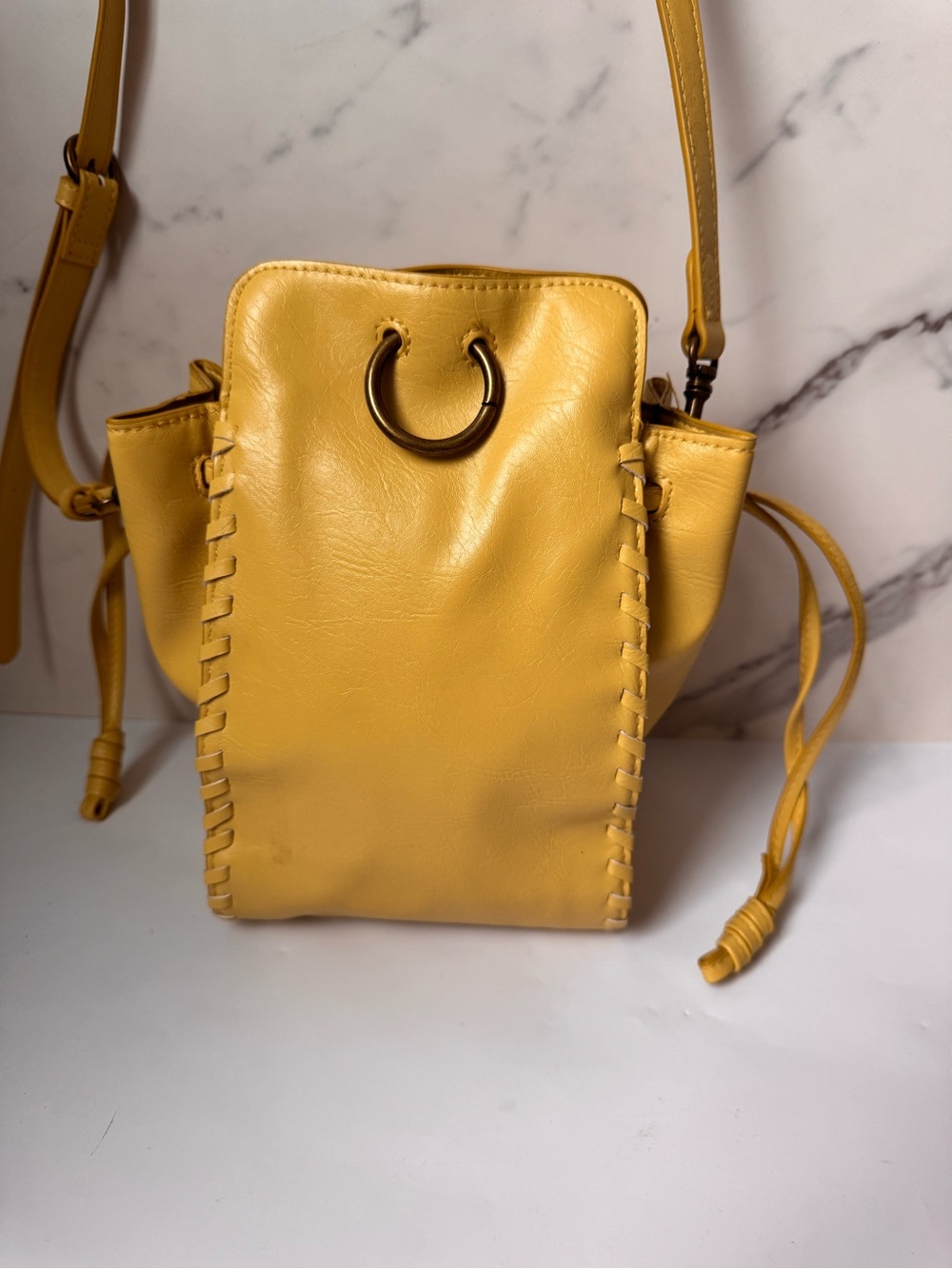 Universal Thread Mustard Yellow Leather Drawstring Crossbody